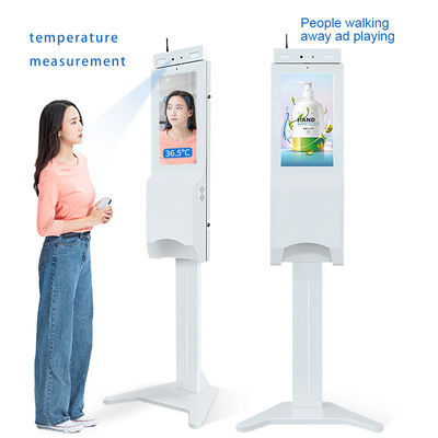 Sensor Kios Pemindai Suhu Lantai Berdiri Dengan Dispenser Pembersih Tangan